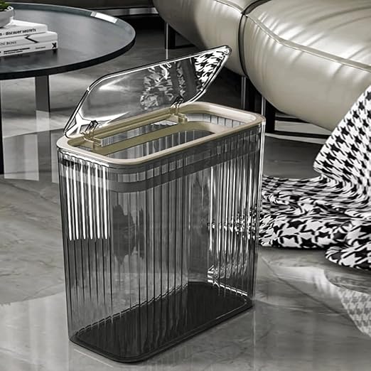 Bathroom Trash Can with Lid3.5 Gallon Garbage Can，for Bedroom, Plastic Slim - Image 5