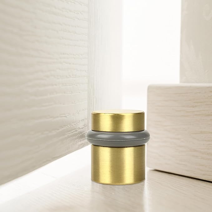 Modern Cylindrical Door Stop – Satin Brass Floor Rubber Bumper - Image 6