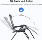 Nazhura Set of 2 Relaxing Recliners Patio Chairs Adjustable Steel Mesh Zero Gravity Lounge Chair Beach Chairs with Pillow and Cup Holder(Grey) - Image 4