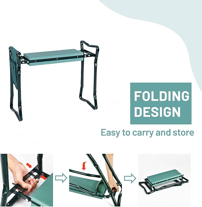 2-in-1 Garden Kneeler & Seat, Folding Seat w/EVA Foam Kneeling Pad & Removable Tools Pouch, Sturdy Steel Frame, No Assembly, Portable Heavy Duty Garden Stool for Women & Men - Image 5