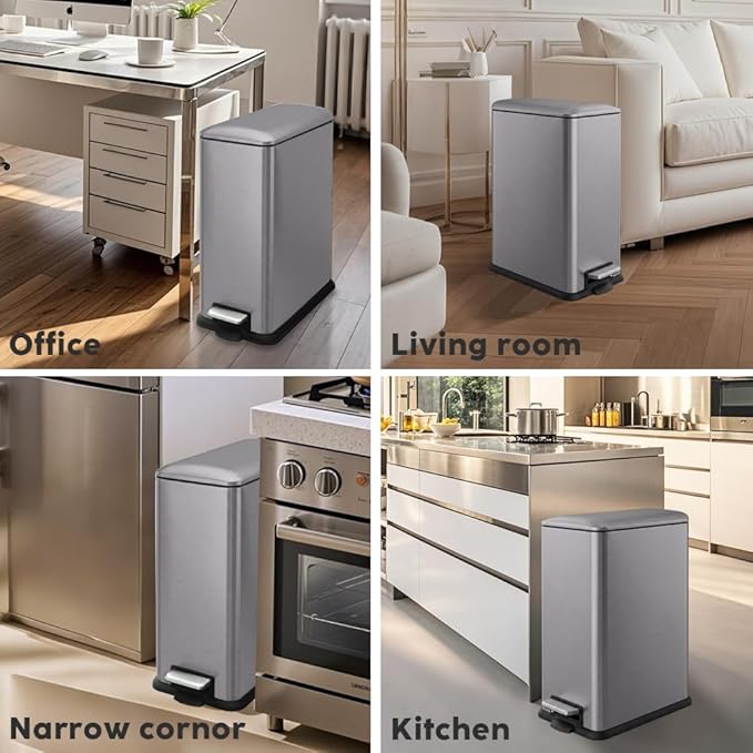 12 Gallon Slim Trash Can Kitchen, Stainless Steel Large Trash Can - Image 9