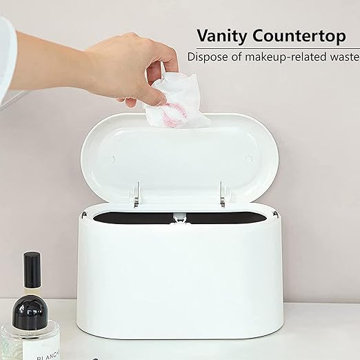 SUBEKYU Mini Trash Can with Lid, Small Desk Trash Can, Countertop Mini Garbage - Image 4