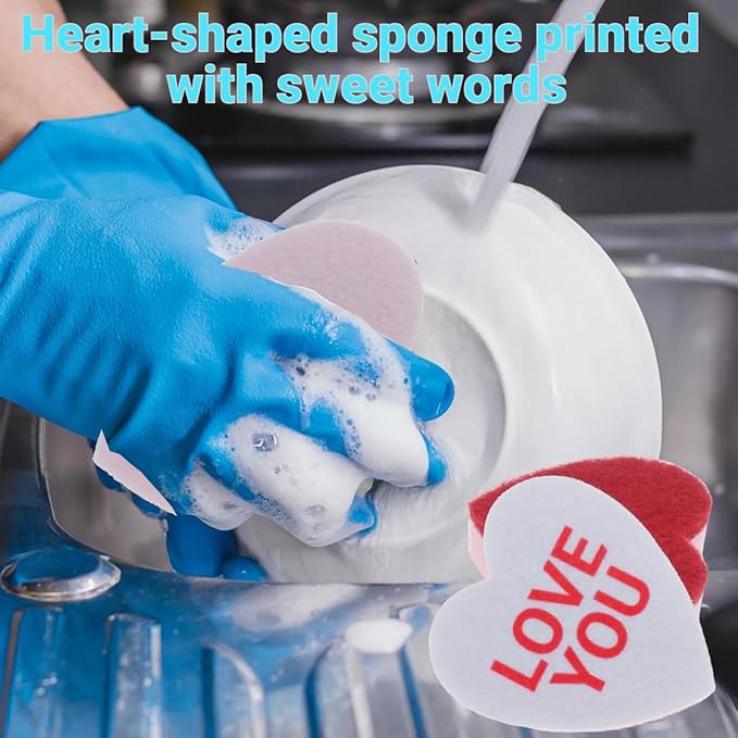 Heart Shaped Sponge with Words, Dual-Sided Kitchen Scrubber - Image 2
