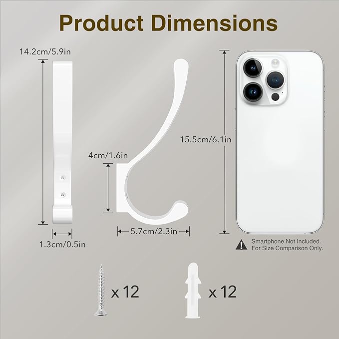 Coat Hooks Wall Mount, Hooks for Hanging Heavy Duty, Screw in Wall Hanger for - Image 3