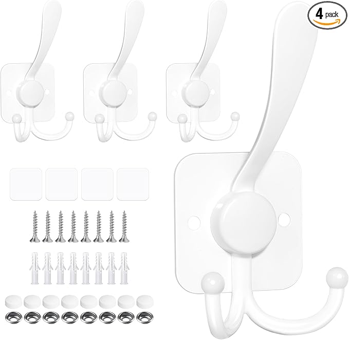 VIS'V Coat Hooks Wall Mount, Metal Self Adhesive 3 Prong Coat Hanger Hooks by VISV