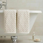 Artoid Mode 2 Pcs Beige 3D Diamond Grid Jacquard Hand Towels - Image 4