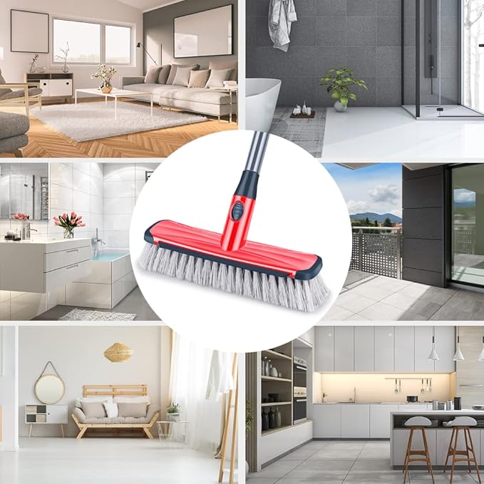 Floor Scrubber with Long Handle, 2 in 1 Scrubbing Brush Stiff Bristle Shower - Image 7