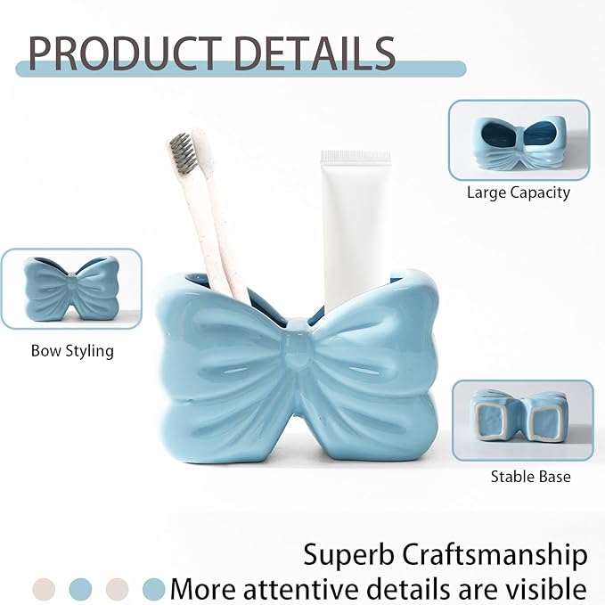 Bow Toothbrush Holder， 2-Slot Toothbrush and Toothpaste Holder Cute Toothbrush - Image 4