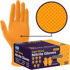 Inspire Heavy Duty Orange Nitrile Gloves | ULTRA 8 Mil Diamond Textured Grip | by Inspire