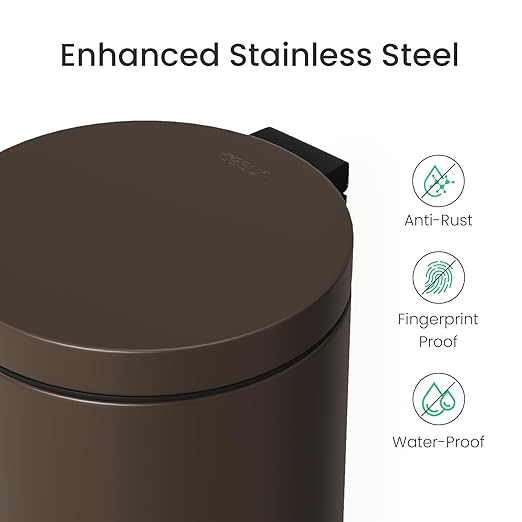Cesun 1.2 Gallons Small Brown Trash Can, Bathroom Garbage Can - Image 3