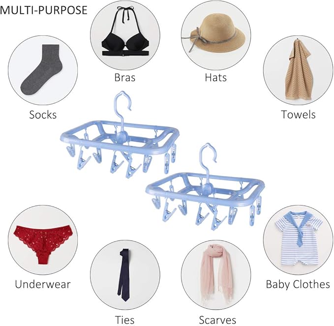Small Clip & Drip Hanger 2-Pack, 12 Clips & 360 Rotatable Hook, Drying Hanger - Image 2