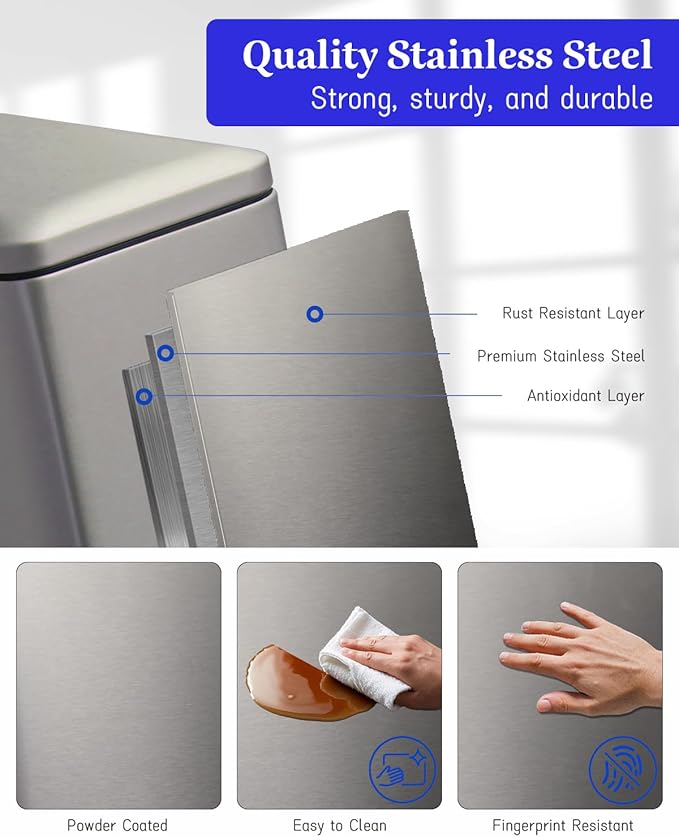 Bathroom Trash Can with Lid, 16.7L/ 4.4 Gallon Trash Can with Removable Inner - Image 5