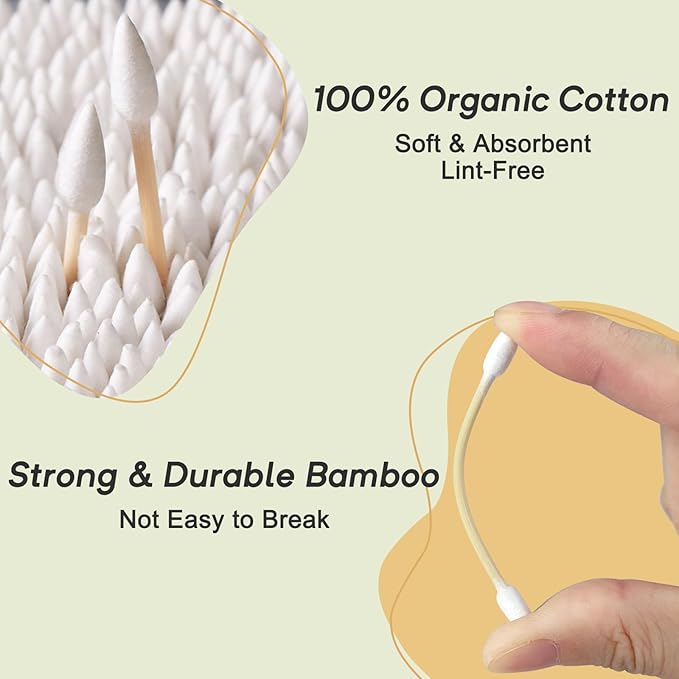 1000 Count Bamboo Cotton Swabs, Double Pointed Organic Cotton Swabs - Image 2
