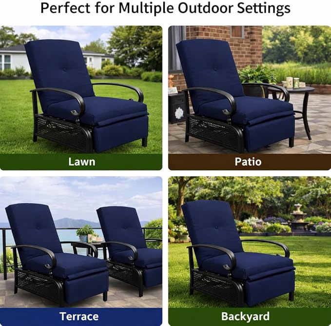 Kozyard Adjustable Outdoor Reclining Lounge Chair, Cushioned Patio Chaise Lounge with Extendable Metal Frame for Sunbathing, Reading & Relaxing – Comfortable Outdoor Recliner(Navy Blue) - Image 7