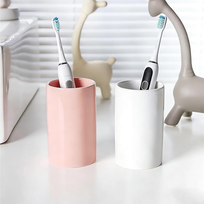 White Toothbrush and Toothpaste Holder, Ceramic Electric Toothbrush Holders - Image 3