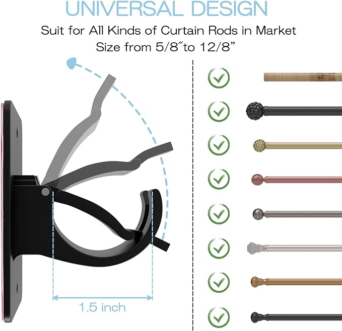 2 Pieces Self Adhesive Curtain Rod Bracket, Universal Plastic Curtain Rod - Image 2
