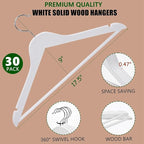 Amber Home White Wooden Hangers 30 Pack - Image 2