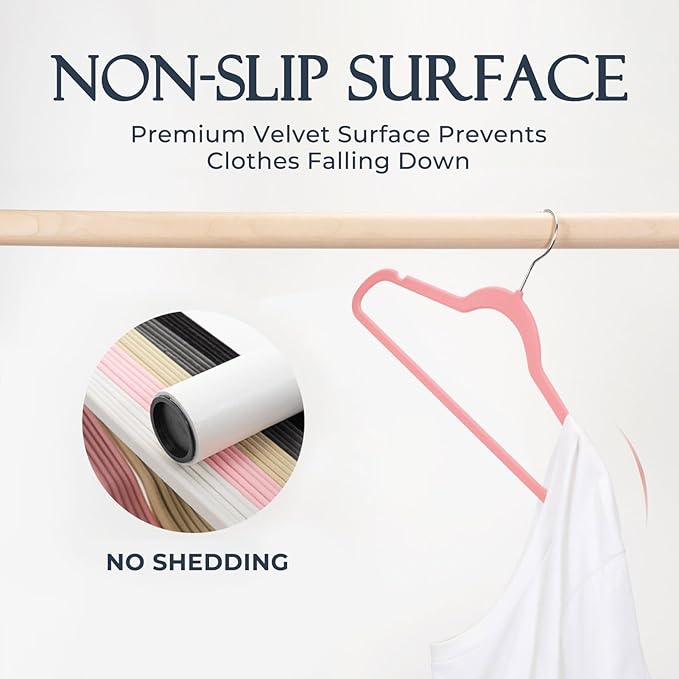 HOUSE DAY Pink Velvet Hangers 20 Pack, Premium Non-Slip Felt Clothes, Sturdy - Image 3