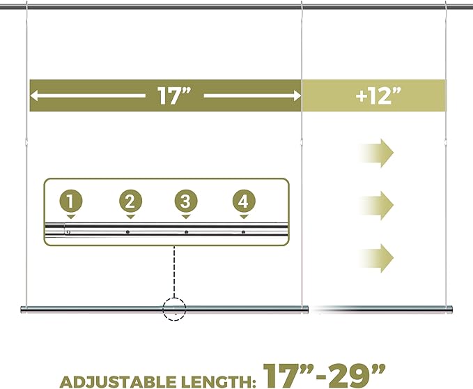 Hanging Closet Rod, 17-29In Adjustable Width and Up to 37In Height Adjustable - Image 3
