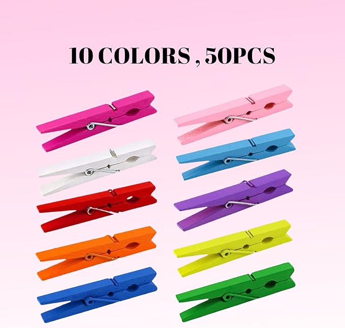 Clothes Pins, Colored Clothespins 50 PCS 2.9" Natural Birchwood Close Pins - Image 5