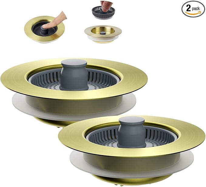 Hibbent 2 Pack Upgraded 3 in 1 Kitchen Sink Drain Strainer and Stopper Combo by Hibbent