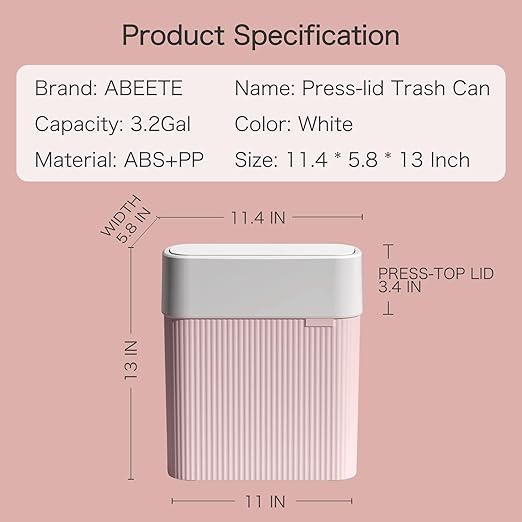 Bathroom Trash Can with Lid, 12L Small Plastic Garbage Can - Image 9