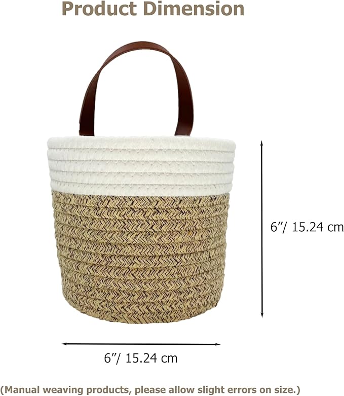 Cotton Rope Hanging Baskets for Organizing 2 Pcs Round Small Wall Basket - Image 7