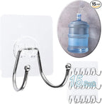 15 Pack Large Double Adhesive Wall Hooks, Damage-Free Waterproof 33 Ib Max by CenterZ