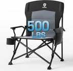 EVER ADVANCED Oversized Folding Camping Chair for Adults, Heavy Duty Lawn Chair with Side Pockets, Portable Collapsible Quad Chair for Outside, Support Up to 500lbs, Black by EVERADVANCED