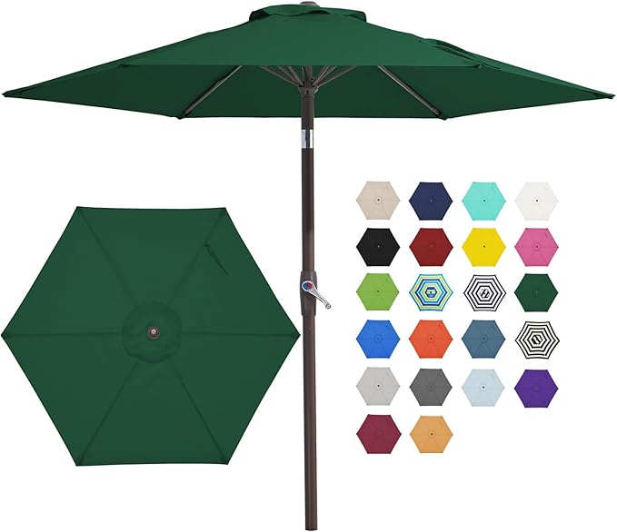 JEAREY 7.5FT Patio Umbrella Outdoor Market Umbrella with 6 Sturdy Ribs, Push Button Tilt/Crank Table Umbrella for Garden, Deck, Backyard and Pool, Dark Green by JEAREYOutdoorsCollection