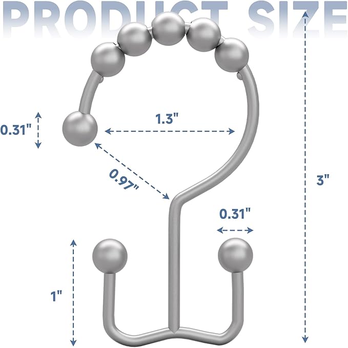 Titanker Shower Curtain Hooks Rings, Rust-Resistant Metal Double Glide Shower - Image 6