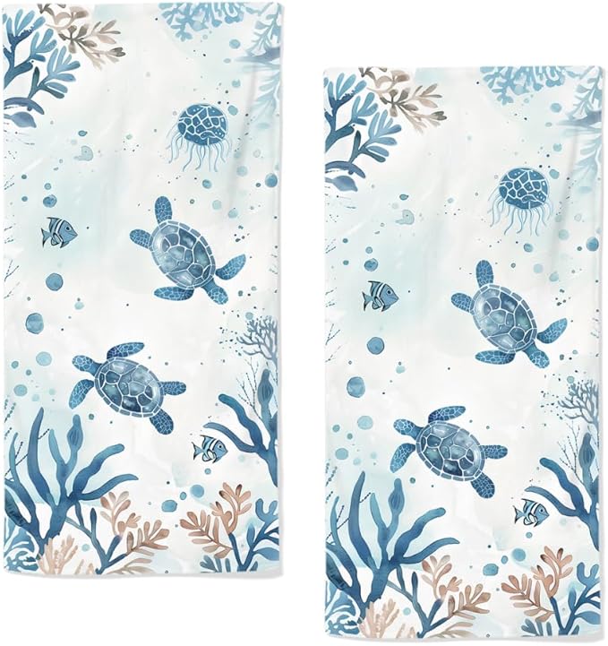Sea Turtle Hand Towels Set of 2 Breathable Ocean Beach Hand Towels Marine Life by qiuhuang
