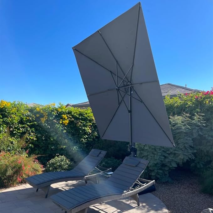 PURPLE LEAF 9' X 11.5' Patio Umbrella with Base Outdoor Cantilever Rectangle Umbrella Offset Umbrella with 360-degree Rotation for Garden Deck Pool Patio, Grey - Image 3