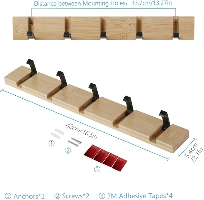 JSVER Wooden Coat Hooks Coat Rack Wall Mount, Space-Saving Coat Rack - Image 4