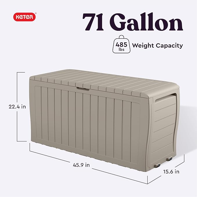 Keter Marvel Plus 71 Gallon Resin Outdoor Storage Box for Patio, Balcony & Garden – Weather‑Resistant Deck Box for Cushions, Pillows, Pool Floats & Tools, Beige - Image 2