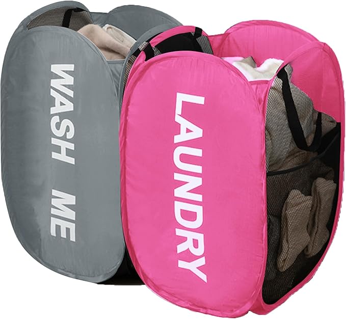 Pack of 2 Mesh Pop Up Hampers Collapsible Laundry Baskets by Aplter