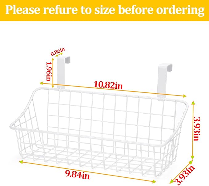 LeleCAT White Basket with hook Grid Storage Basket, Hang it behind a door or on - Image 2