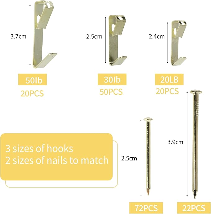Aynoo 184 Pieces Picture Hanging Kit, Coat and Towel Wall Hooks, 3 Size Picture - Image 5