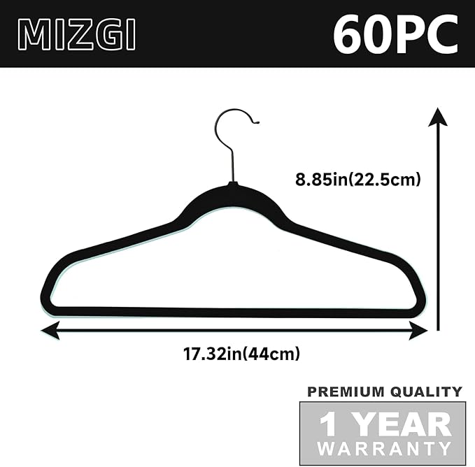 MIZGI All Black Velvet Hangers 60 Pack, Premium Flocked Clothes Hangers - Image 6