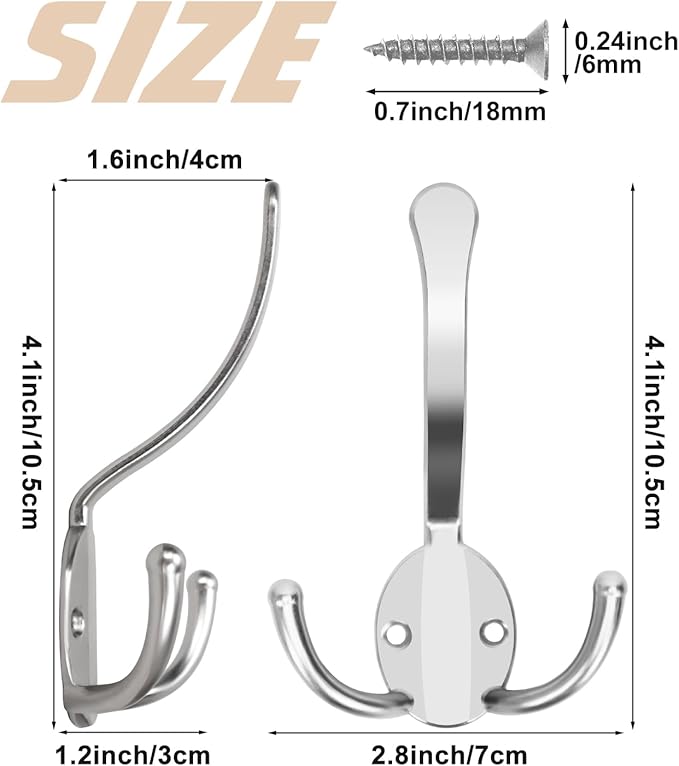 14 Pack Coat Hooks Heavy Duty, Metal Three Prongs Large Coat Hooks Wall Mounted - Image 5