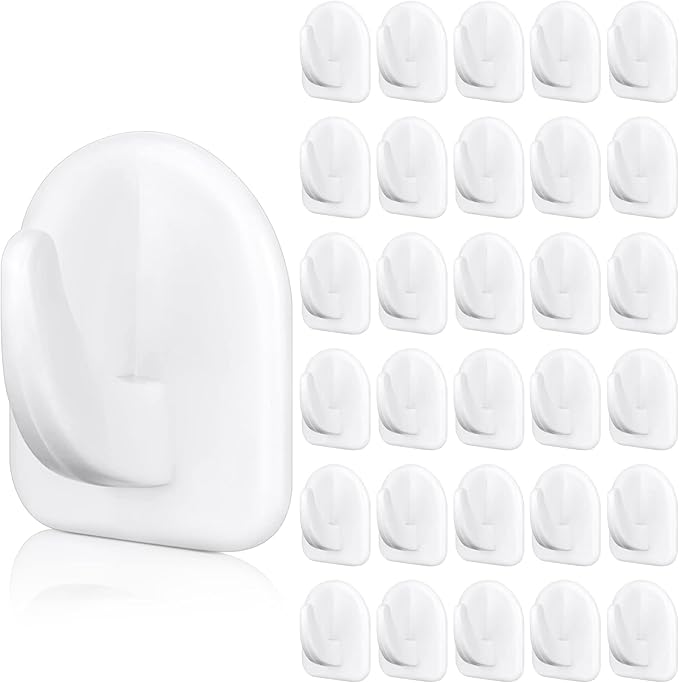 Jetec 60 Pieces White Adhesive Wall Hooks Reusable Seamless Hooks by Jetec