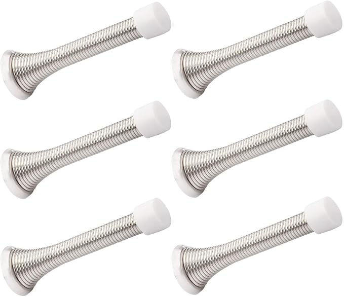 6 Pack Spring Door Stopper Brushed Satin Nickel- 3-1/4" Flexible Spring Door by KOVOSCH