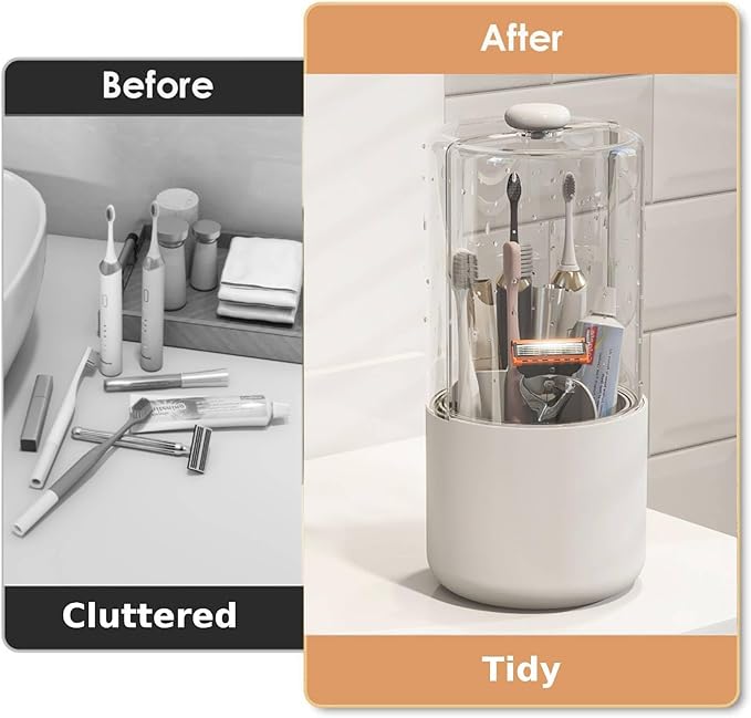 Toothbrush Holder with Cover 360 Rotating 4 Compartments Bathroom Toothpaste - Image 7