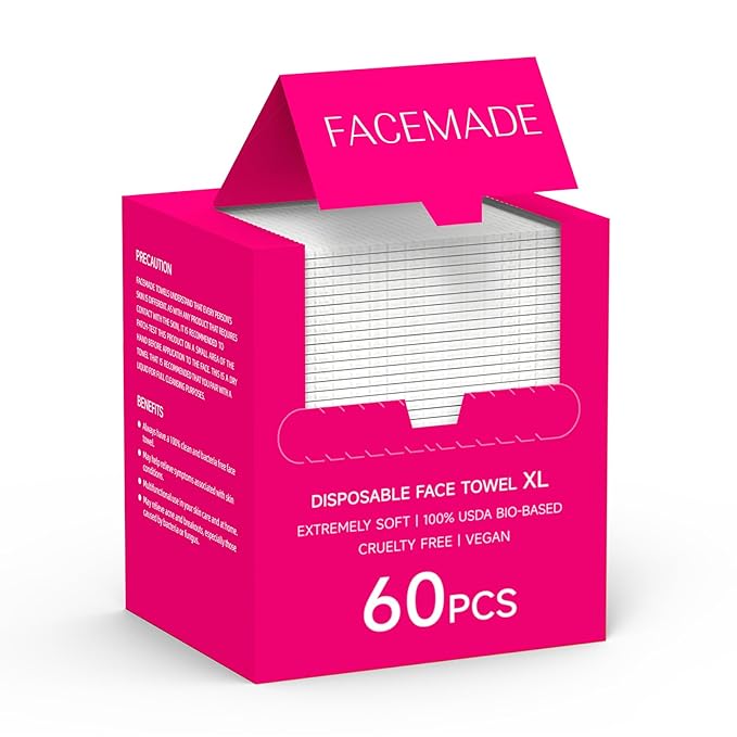 FACEMADE 60 Count Disposable Face Towels, 100% USDA Biobased Face Towelettes by FACEMADE