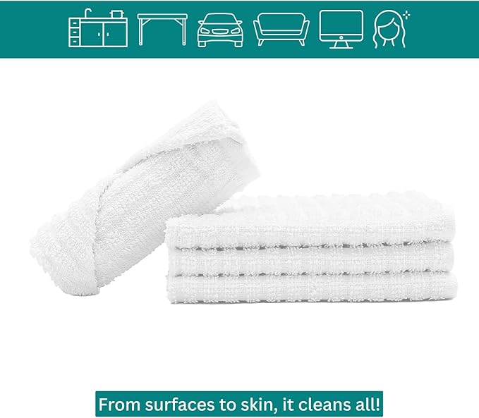 Looperry White Terry Cloth Rags 16"x19" Inches Ribbed - Image 3