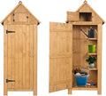 Outvita Outdoor Storage Cabinet, 70in Wooden Vertical Garden Tools Shed, Patio Storage Organizer with Latch & Waterproof Roof for Yard Deck Lawn Farmland Equipment(Natural) by Outvita