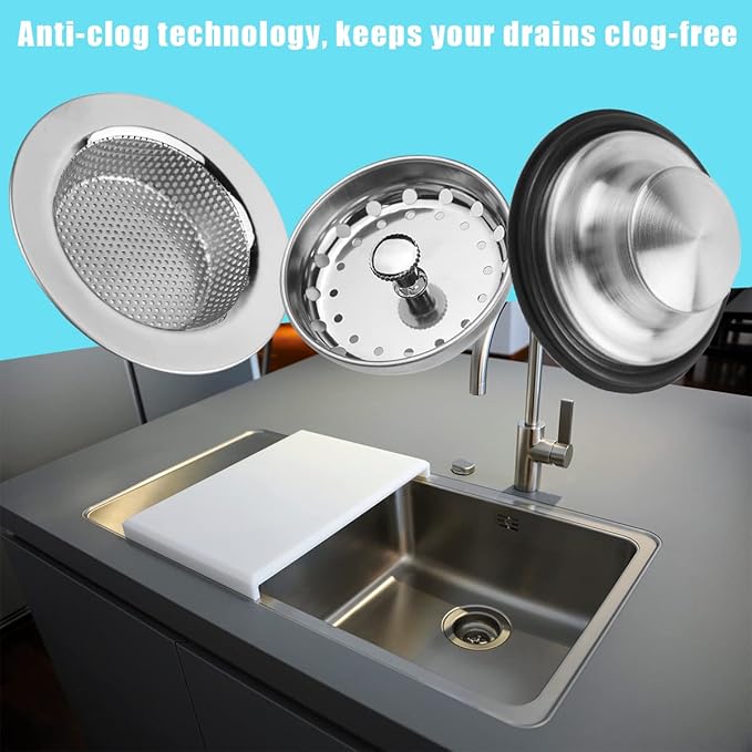 3 Pieces Kitchen Sink Stopper Strainer, 3 in 1 Kitchen Sink Basket Strainer - Image 7