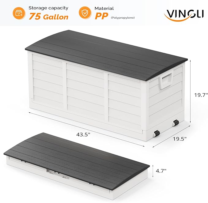 VINGLI 75 Gallon Collapsible Outdoor Storage Box, Simple-to-assemble Plastic Storage Containers with Lid, Patio Deck Box Furniture for Garden, Pool, Balcony, Yard (White) - Image 4
