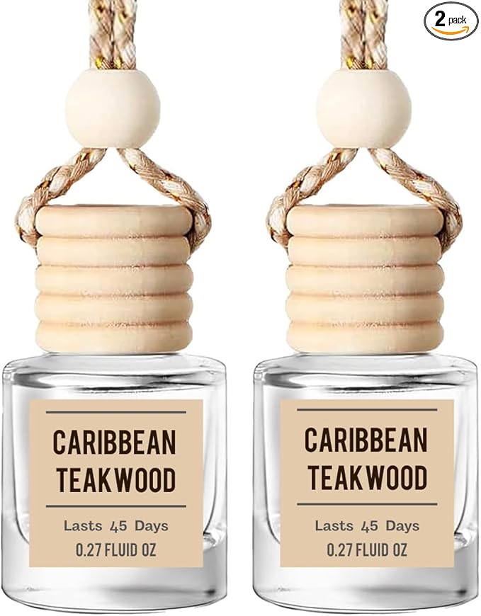 Caribbean Teakwood Hanging Car Air Freshener – Long Lasting Essential Oil by Unknown