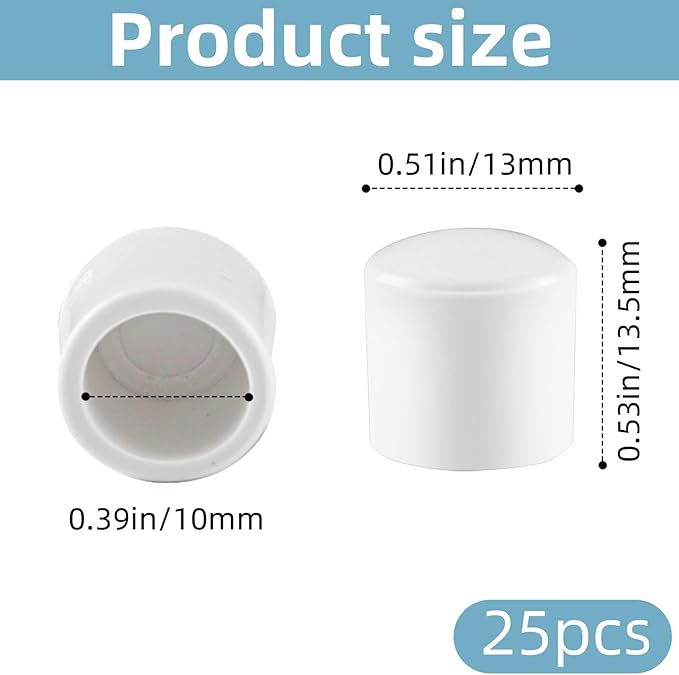 25 Pack Door Stop Tips & Caps 0.39" White Rubber Door Stop Replacement - Image 3